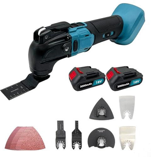 Cordless Brushless Oscillating Multi Tool 18V Li-Ion with 2x3000 mAh Batteries and Charger 22 PCS Accessory Kit Sanding/Cutting Blades Compatible with Makita
