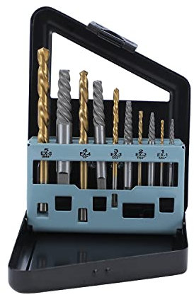 KATSU 10PCs Screw Extractor and Left Hand Cobalt Drill Bits Set, Damaged Broken Screw Remover Drill Extractor Combination Tool Kit in Metal Case