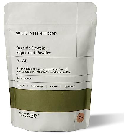 WILD NUTRITION Food-Grown® Vegan Protein Powder Super Food Blend | Organic Ingredients No Synthetics | Pea Protein, Sprirulina, Reishi, Chaga, Wheatgrass & More | Gluten Free