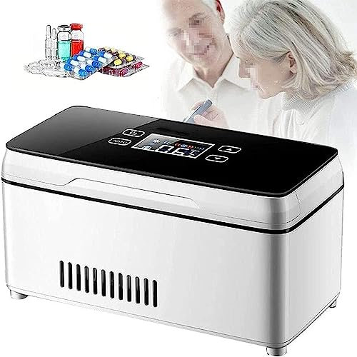 SKIHOT Mini Nevera Portátil para Medicinas,Recargable Termostato Refrigerador De Medicamentos,Pantalla LCD 0-18 ° C Caja Refrigerada A Temperatura Constante,con Sistema De Alarma,3batteries