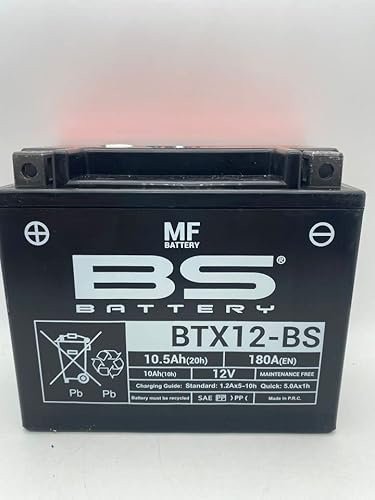 Batterie moto BS BTX12-BS (YTX12-BS) prête à l'emploi - Dimensions : 15 x 8,7 x 13 cm pour YAMAHA Grizzly 300 Automatic 300-2013