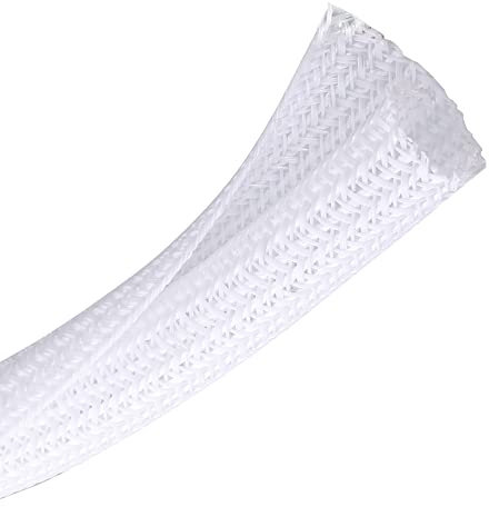 CrocSee 25ft - 1.25 inch Braided Cable Management Sleeve Cord Protector - Self-Wrapping Split Wire Loom for TV/Computer/Home Theater/Engine Bay - White