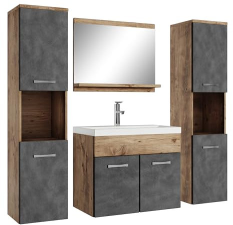 Badplaats B.V. Meuble de Salle de Bain Montreal XL 60 cm lavabo Chene chataignier, Gris - Armoire de Rangement Meuble lavabo evier Meubles