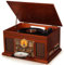 FEKTIK 10 in 1 Bluetooth Record Player, 3-Speed Turntable for Vinyl with Speakers, LP to MP3 Converter, CD, Cassette Player, FM Radio, Wireless Streaming | Mahogany