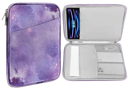 MoKo 12.9 Inch Tablet Sleeve Bag, Compatible with 13 Inch New iPad Pro M4 & Air M2 2024, iPad Pro 12.9 inch M2&M1, Galaxy Tab S8+/S9+ 12.4, Waterproof Bag Carrying Case with Pocket, Purple Starry Sky