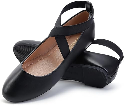 MaxMuxun Klassische Ballerinas Damen Elegante Flache Schuhe für Damen mit elastischem übergekreuztem Riemchen Bequeme Ballerina Schuhe Damen Flach Schwarz 39