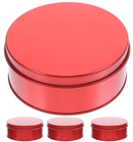 HEMOTON 4 Stück Weihnachtsdosen Metall Keksdose Weihnachten Geschenkdose Teedosen Runde Metalldose Plätzchendose Gebäckdose Geschenkbox Leere Blechdosen mit Deckel Blech Dosen Vorratsdose Rot