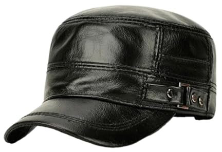 MQMYJSP Herren Hüte Leder Hut Männer Herbst Winter Thermo Einstellbare Größe Baseball Caps Black 57-58cm M