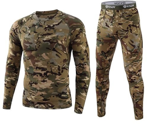 KONG JIMFAN Herren Thermounterwäsche Set Cargohose Herren Stretch Laufhose Herren Lang Thermo Hose Herren Sportunterwäsche Herren Fitness Hose Herren Gym Thermounterhose Herren Kurz(Armeegrün,M)