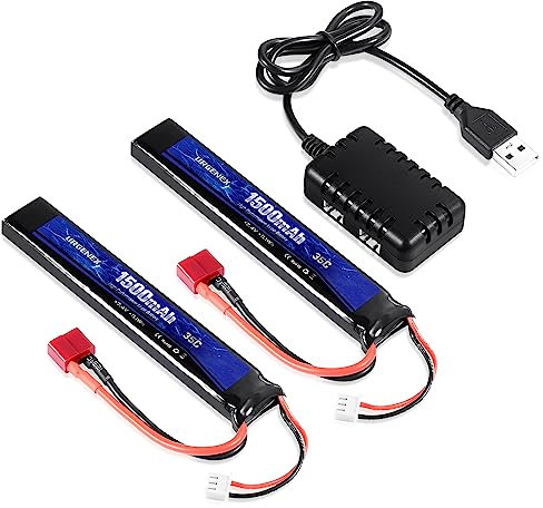 URGENEX Batterie LiPo Airsoft 7,4 V 1500 mAh 35 C à haut taux de décharge avec prise Deans T Batterie Lipo rechargeable 2S pour pistolets Airsoft