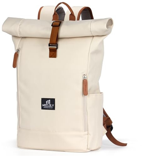 MOCLOLY Roll Top Backpack Womens & Mens, Waterproof Rolltop Rucksack - Daypack fit 17 Inch Laptop Rucksack for Travel, Casual or Hiking - Beige