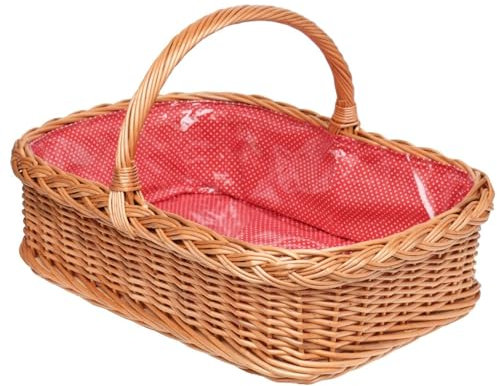 Großes Weidentablett mit Griffen - Handgeflochtenes Serviertablett mit Stoffeinlage – Rustikales und Dekoratives Design (KW_E_R)