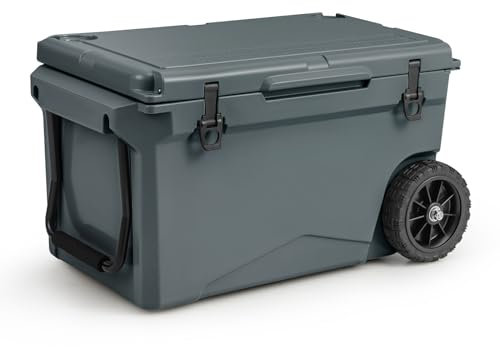 COSTWAY 71L Insulated Cooler Box, Mobile Ice Chest Box with All-Terrain Wheels, Handles and Bottle Opener, Portable Cooler for Camping, Fishing & Beach, 5-7-day Ice Retention (Grey)