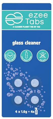 EzeeTabs Glass cleaner – Cleaning tabs for a microplastic-free, biodegradable and vegan cleaning product – 4 x Cleaner for streak-free shine