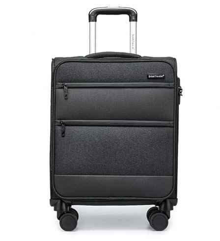 British Traveller Koffer Trolley 53.5x40x21cm Reisekoffer 4 Rollen Leicht Weichgepäck Handgepäck Koffer Stoff mit TSA Schloss,Rollkoffer Schwarz Gepäck
