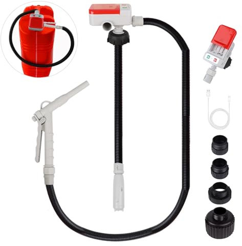 Fuel Transfer Pump (3.2GPM) with Hand Nozzle for Quick Stop Flow Control, 51 Hose Automatic Gas Pump with 4 Gas Can Fittings, USB and Battery Powered Portable Siphon Pump for Oil, Gasoline, Diesel