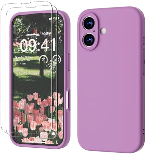 GOODVISH 3 IN 1 for iPhone 16 Case 6.1 inch, Upgraded Camera Protection, 2X HD Screen Protector, Liquid Silicone Anti-Scratch Shockproof Gel Rubber Anti-Fingerprint Phone Case Cover, New Pink