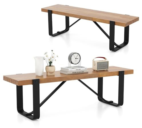 KOMFOTTEU Banco de Comedor de 2 Plazas, Banco de Madera con Patas de Metal en U, Banco de Entrada con Carga de 300 kg, Banco Zapatero para Pasillo, Salón, Dormitorio, 152,5 x 43 x 44 cm