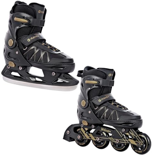 RAVEN Expert 2in1 Schlittschuhe Hockey Inline Skates Inliner für Kinder und Erwachsene verstellbar (Gold, 43-46 (28-30,5cm))