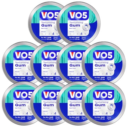 VO5 Texturising Gum with Extra Firm Hold for Natural & Stylish Look for Men Offers an All-day Hold and Ideal for Extreme Styling, Smoothing, Separating, and Texturizing, 75ml (Buy 10)