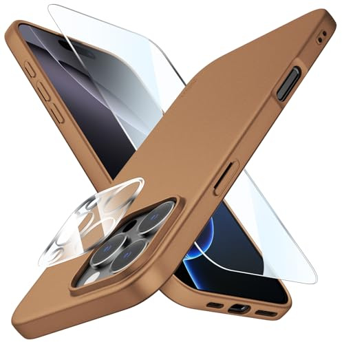 X-level for iPhone 16 Pro Case, Compatible with Wireless charging, 1 Soft Phone Case + 1 HD Screen Protector + 1 Camera Lens Protector, Shockproof Protective Cover for iPhone 16 Pro, Desert