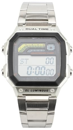 Elprico Digitale Sportuhr, Edelstahlarmband, LED-Hintergrundbeleuchtung, Digitalanzeige, Elektronische Uhr, Leuchtende Herren-Outdoor-Sportuhr für Damen und Herren