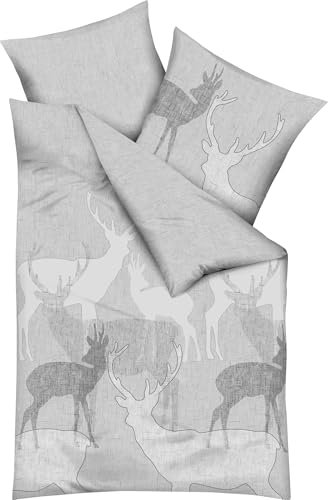 Kaeppel Bettwäsche Hirsche Feinbiber Silber Größe 1x 155x220 cm + 1x 80x80 cm