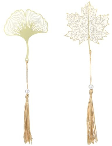 2 Stück Gold Lesezeichen Metall 3D Metall Leaf Lesen Zubehör Lesezeichen mit Quaste Gold Klassisch Hohles Design Ginkgo Biloba Ahornblatt mit Exquisit Box für Schule Vatertag