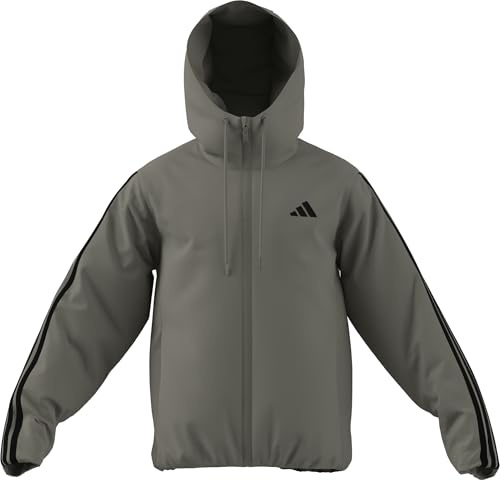 adidas Men's Essentials CLIMAWARM 3 Stripes Insulated Hooded Jackets, silver pebble, XL