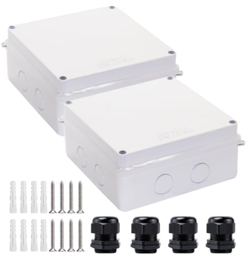 Anschlussdose, 2 Stück, reservierte Löcher, elektrische Boxen, wasserdicht, IP65, ABS-Kunststoff, Stromkabelgehäuse, Projektbox, weiß, 150 x 150 x 70 mm