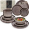 SÄNGER Kairo Graphit | Tafelservice 12 tlg, Steingut Geschirr Set 4 Personen, 4x Speiseteller 4x Dessertteller 4x Schalen Geschirrset & Schale Mocha Braun, Teller Set, Tiefe Teller VALUE COLLECTION