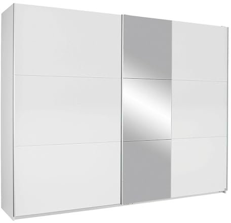 Nicht Zutreffend Schwebetürenschrank Kleiderschrank Schlafzimmerschrank | 2-türig | Dekor | Alpinweiß | mit Spiegel | 261x210x59 cm