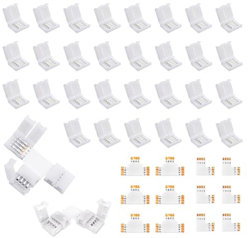 42 Stück LED Strip Verbinder, LED Eckverbinder 4 polig 10mm Lötfreier für RGB SMD 5050 LED Streifen, L-förmig T-förmig, für DIY Beleuchtungsprojekte, Kompatibel mit Wasserdichten LED-Streifen