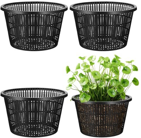 SWEWARM 4 Pcs Hydroponic Mesh Baskets - 21cm Large Slotted Net Pots for Aquatic Plants | Heavy-Duty Plastic Orchid Planters for Indoor/Outdoor Pond, Aquaponic & Nursery Growing (Black)