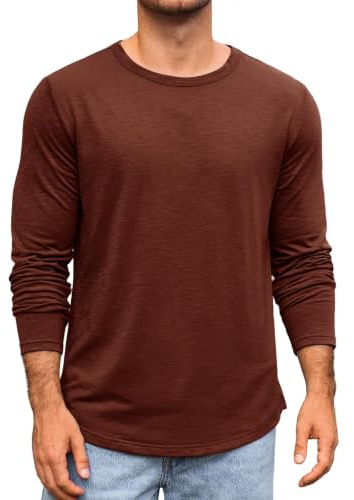 Runcati Men's Long-Sleeved Crew Neck T-Shirt Plain Regular Fit Tops Sports Leisure Shirts Casual Basic Vest