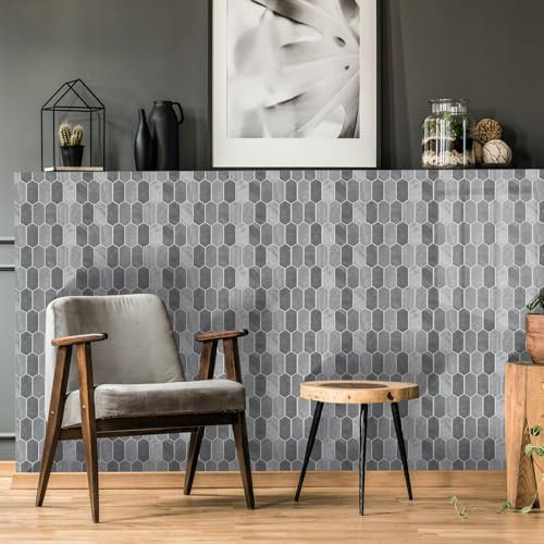 Piastrelle Adesive Cucina 30x15 cm Grigio Elegante Geometria Piastrelle Adesive Bagno Impermeabile Pavimento pvc Adesivo Mobili Decorazione Mattonelle Adesive Antiolio Piastrelle Adesive (18 Pezzi)