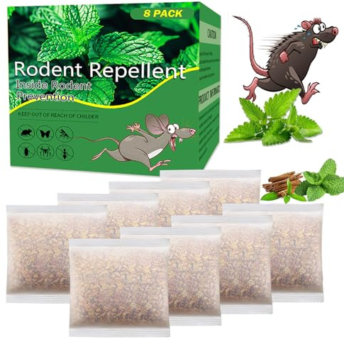 Pest Repellent Pouches, 8 Pack Peppermint Oil for Mice, Rodent, Mouse, Rats, Spider, Squirrel, Pest Control Indoor & Outdoor, Natural Mouse Deterrent Replace Traps Family & Pet Safe