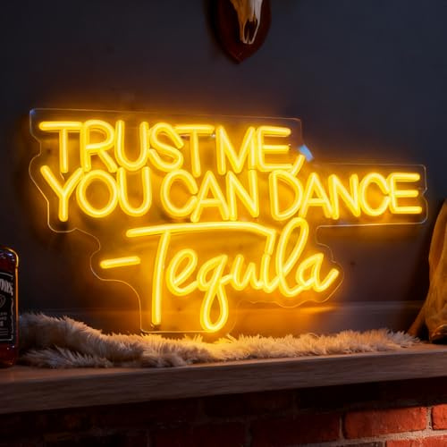 Trust Me You Can Dance Tequila Neon Sign, USB Powered Dimmable Decorative Neon Light Home Bar Pub Dance Floor Party Gathering Tequila Theme Light Up Sign Wall Table Decor 16.5 x 8.9 In