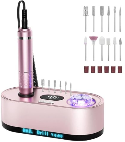Professional Electric Nail Drill 40000RPM, Electric Nail File with 12 Drill Bits & LCD Display, Adjustable Speed Nail Drill Machine for Acrylic & Gel Nails, Manicure Pedicure Kit for Salon & Home Use