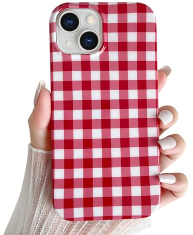 SmoBea for iPhone 13 Case Cute Aesthetic Gingham Phone Case Soft TPU Slim Shockproof Phone Cover for Women Girls Beautiful and Stylish,Red