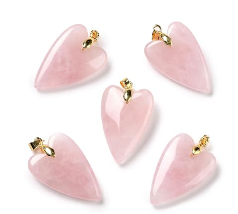 Gelirda 5Pcs Natural Rose Quartz Heart Charms Healing Stone Beads Love Pendants for Jewellery Making Holiday Gifts