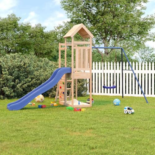 Emmtore Spielturm, Klettergerüst mit Rutsche Schaukel, Kinder Kletterturm mit Holzdach, Spiel-Zubehör für Garten, Holz Spielplatz Kiefer Massivholz,Modell 5