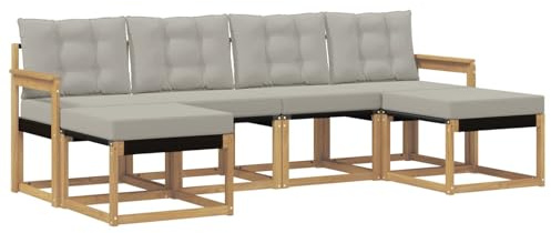 vidaXL Outdoor-Sofagarnitur mit Kissen 6 pcs Weiß und Hellgrau, Garten Ecksofa, modernes Möbel für draußen, langlebige Liege, Coole Sitzgelegenheit auf der Terrasse