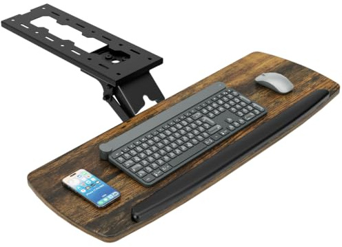 Keyboard Tray Under Desk with Storage Drawer, Height Adjustable Keyboard Tray Slide Out 360° Swivel Tilt, Ergonomic Under Desk Mount Keyboard & Mouse Holder for Gaming Home Office, 711.2x260mm Vintage