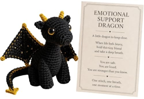 CFGTEKMB Emotionaler Unterstützungs-Drache Taschenplüschfreund Angstlinderung Ruhe Trost Ermutigung Geschenk für Freunde Studenten Prüfungsstress Klein,Schwarz