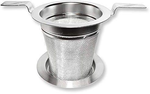 Dauerfilter für Tee aus Edelstahl mit Doppelhenkel und Abtropfschale Teesieb Teenetz Teefilter TeaLogic