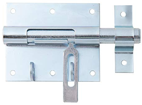 Alberts 137106 Bolzen-Schlossriegel | mit befestigter Schlaufe | galvanisch blau verzinkt | Platte 95 x 79 mm | Bolzen-Ø 15,5 mm | Gesamtlänge 135 mm