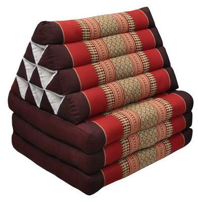 Wilai Kapok Thaikissen, Yogakissen, Massagekissen, Tantrakissen, Sitzkissen, Strandkissen, Meditationskissen - Rot/Weinrot (Dreieck mit DREI Auflagen 52x50x45)