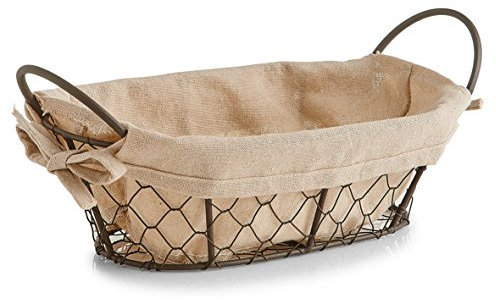 Zeller Brotkörbchen, Draht/Leinen, Braun/Beige, 26 x 17 x 9 cm, 18090