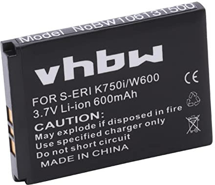 vhbw 1x Akku kompatibel mit Sony-Ericsson W800i, Z300, Z520c, Z300a, Z300c, Z300i, W810i, Z520 Handy Smartphone Telefon (600 mAh, 3,7 V, Li-Ion)